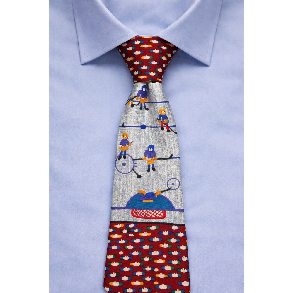Save the Children Ice Time Hockey Silk Tie Red Blue Novelty Sports Vintage Y2K